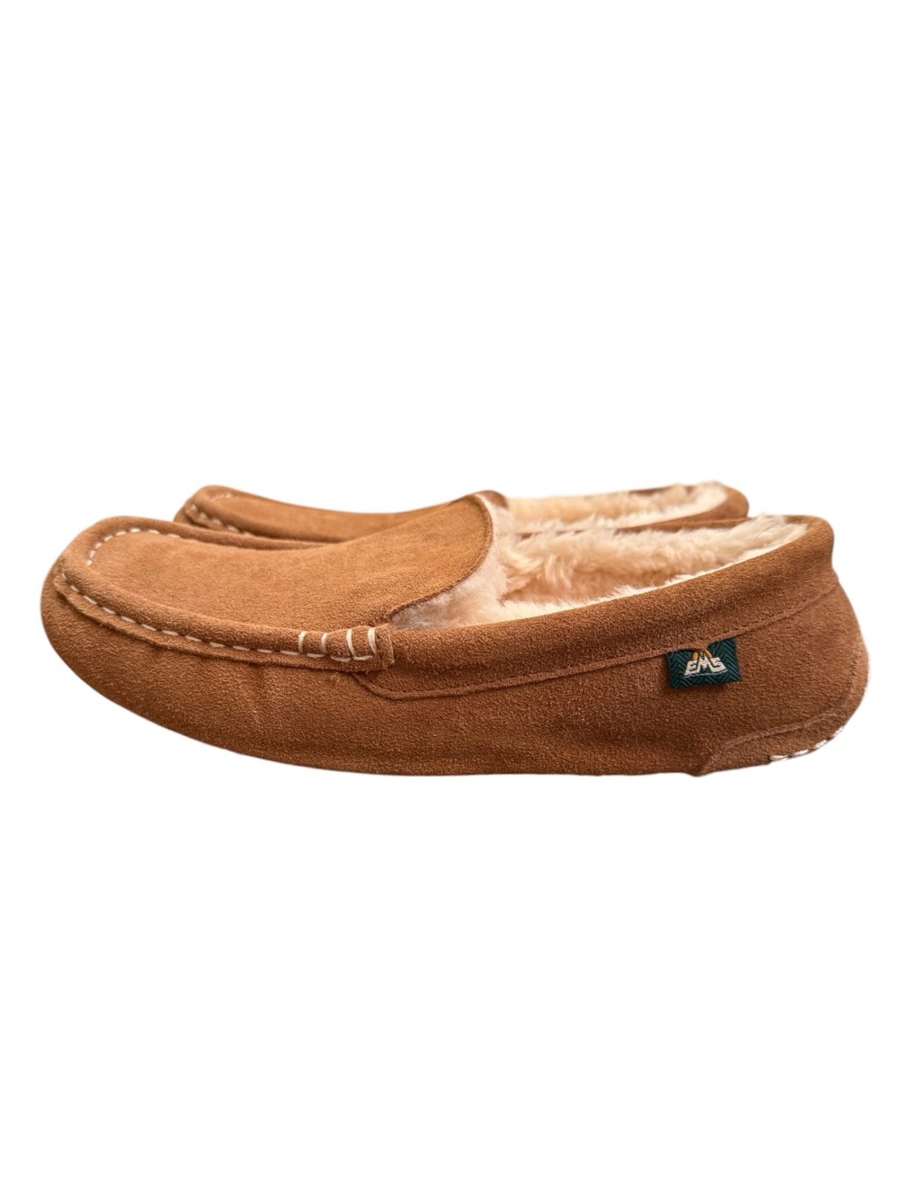 Eastern Mountain Sports Women's Tan Suede Fleece-Lined Moccasin Slippers Size 8